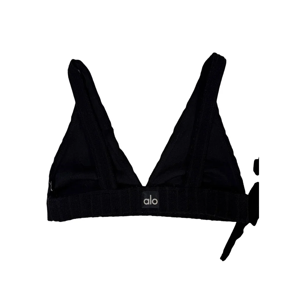 Alo Yoga Black Ribbed Knit Bralette and Wide Leg Pants Lounge Set Womens small